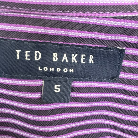 Ted Baker Mens Button Shirt Size XL Regular Fit Stripe Cotton Classic Purple - Picture 2 of 10